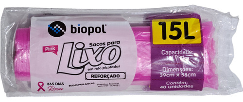 40 Saco De Lixo Reforçado Pink Com Cheiro 15 Litros