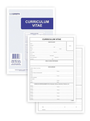 Currriculum Vitae 50 Folhas Pacote C/ 5 Blocos Sidgraph