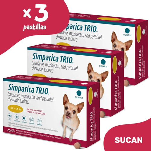 Pastilla Simparica Trio X 3un. - Perros 1,25 A 2,5 Kg