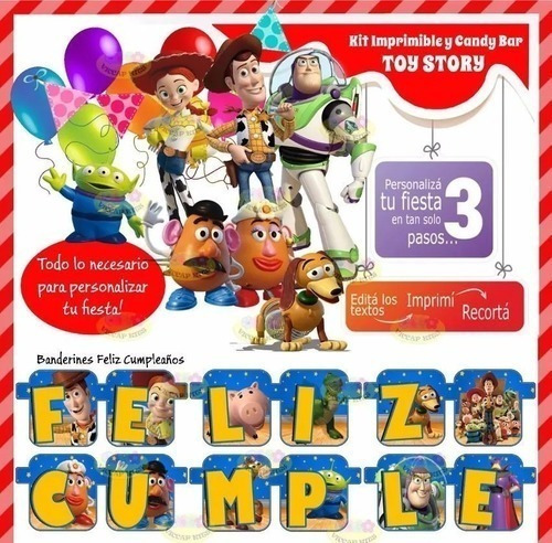 Kit Imprimible Toy Story Candy Bar Invitaciones Cotillón