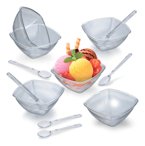 Conjunto De Tigelas Potes Sobremesa C/ Talheres Acrílico