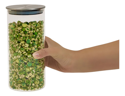 Pote De Vidro 1,3l Com Tampa Inox Hermético Redondo - Tud Cor Nude