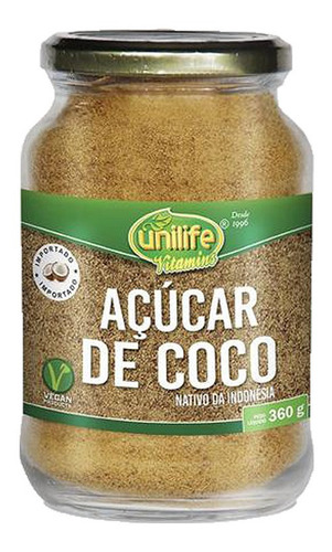 Açúcar De Coco De 360g Unilife Sabor Natural