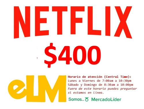 Imagen 1 de 2 de Tarjeta Netflix De 400 Pesos Mercado Líder