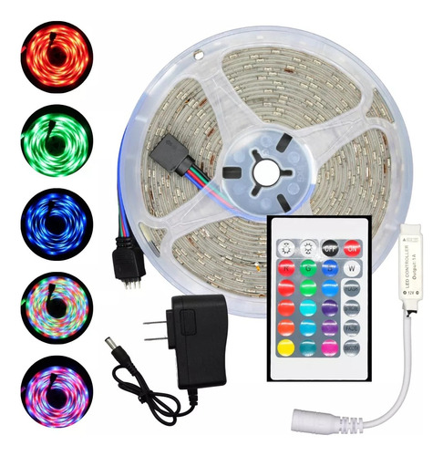 Tira Led Rgb Multicolor Completa 5 Mts 127v 3528 P/ Exterior