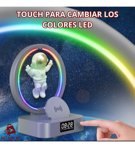 Reloj Despertador Lampara Led Rgb Bocina Astronauta Cargador