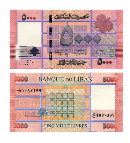 Republica Del Libano Billete 5000 Libras Año 2014 P#91b Unc