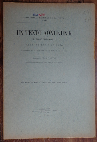Texto Aonukun´k Patagon Meridional Felix F. Outes 1928