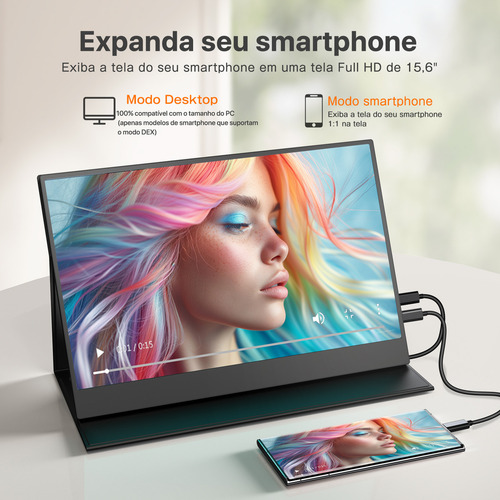Monitor Portátil Uperfect 15,6 Polegadas 60hz 127/220v Touchscreen Pc Gamer Tela Lps Audio Estéreo Ultra Fino Full Hd 1920x1080 Hdmi Usb-c Win11 Mac Ps Xbox Switch