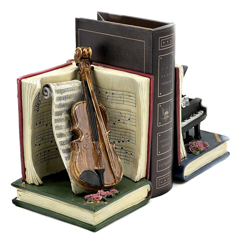  Sujetalibros Musical: Violin, Piano, Notas Decorativos 