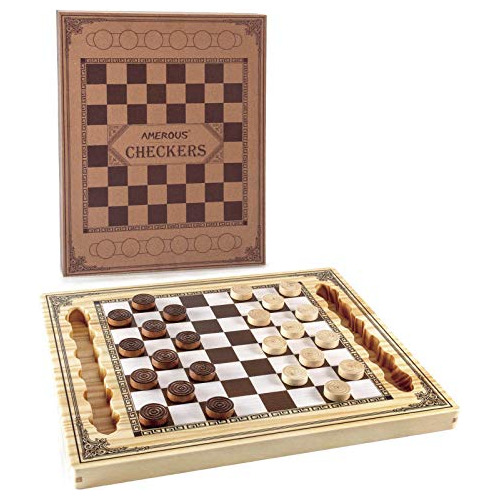Amerous Wooden Checkers Set, Checkers Board Game With Storag