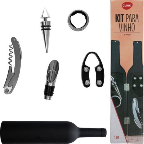 Imagem 4 de 10 de Kit Vinho 6 Peças Saca Rolha Abridor Tampa Anel Case Garrafa