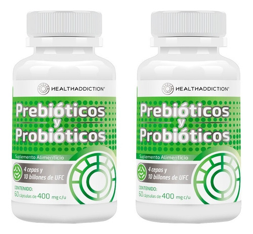 2 Pack Probióticos Y Prebióticos Healthaddiction. Sabor Sin Sabor