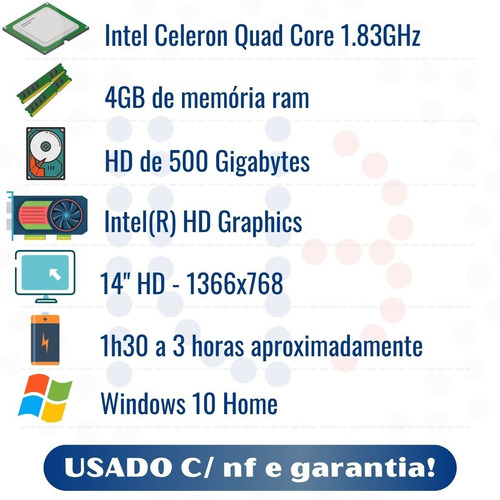 Imagem 2 de 9 de Notebook Barato, Acer, Intel Quadcore, 4gb, 500gb, Win10