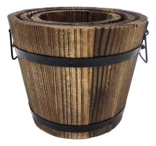 Set 3 Maceteros De Madera Tipo Barril Para Jardín Terrazas