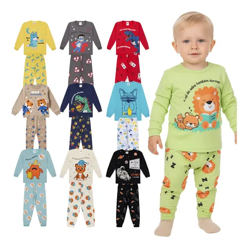 Kit 2 Pijamas Bebê Menino Manga Longa 100% Algodão