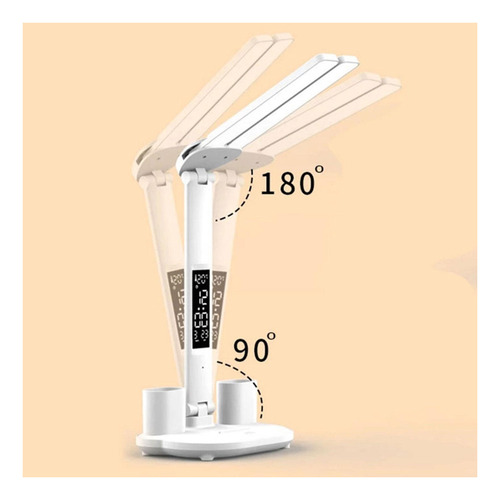 Lámpara De Escritorio Led Recargable Con Reloj Fecha