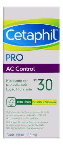  Loção Hidratante Facial FPS 30 sem Fragrância Cetaphil Pro AC Control Caixa 118ml