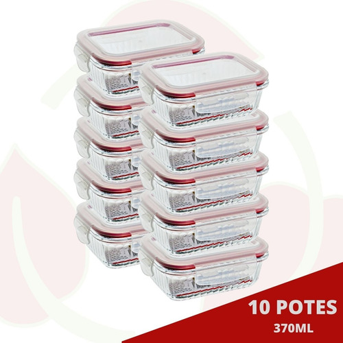 10 Pote Vidro Canelado Hermético 370ml Marmita Fit Airfryer