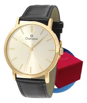 Comprar Relógio Masculino Champion Dourado Executivo Social Couro Luxo Analógico Original Prova D'água Cor Da Correia Preto Cor Do Bisel Dourado Cor Do Fundo Dourado