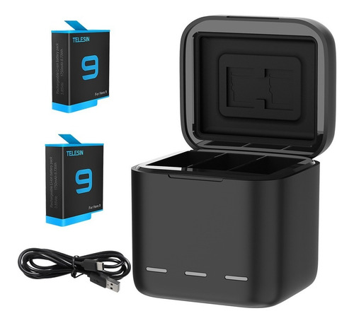 Imagen 3 de 7 de Cargador Triple + 2 Baterías Para Gopro Hero 10 / 9 Guardasd