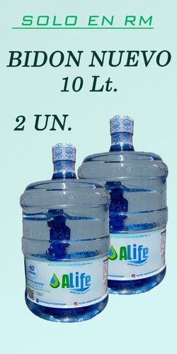 Agua Purificada Alcalina 2 Bidones 10lt + Carga 