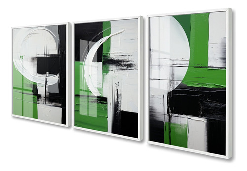 Quadros Decorativos Abstrato Moderno Verde Preto Com Vidro