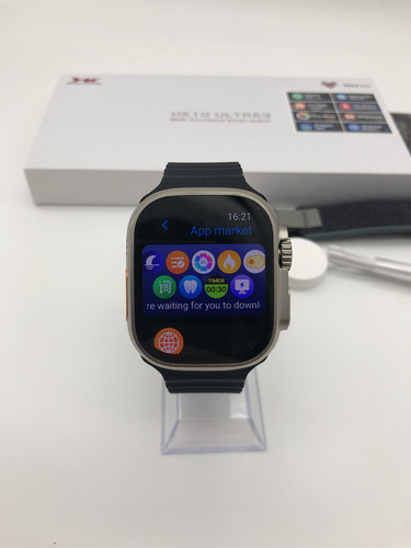 Reloj inteligente Hk10 Ultra 3 Amoled Series 10 Chatgpt2, carcasa negra y gris, diseño de bisel negro, diseño de pulsera de nailon y océano