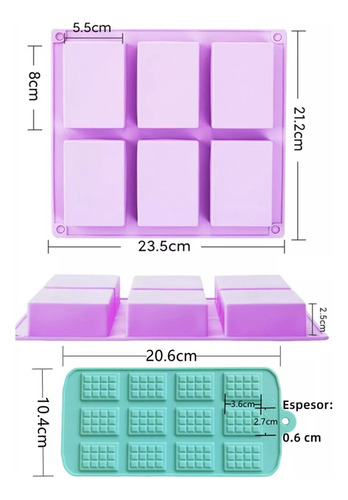 6 Moldes Rectangulares De Silicona Con 6 Cavidades Para Jabo