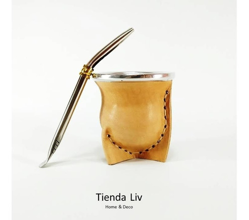 Imagen 5 de 8 de Mate Forrado En Cuero Bombilla Incluida
