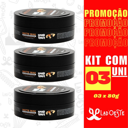 Pomada Cera Efeito Seco Matte Wax Hard Hair 80g Kit C/ 03uni
