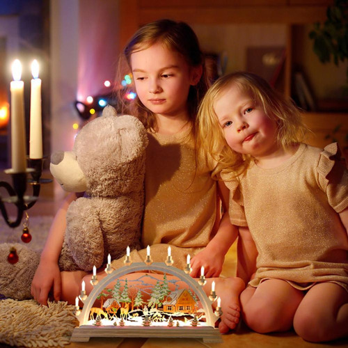 Adorno Led Navideño De Madera Iluminado Con Papá Noel