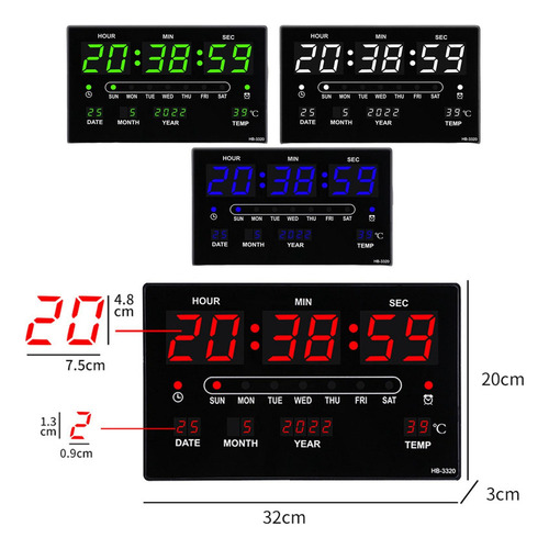 Reloj De Pared Digital Con Temperatura Interior Fecha Y Azul