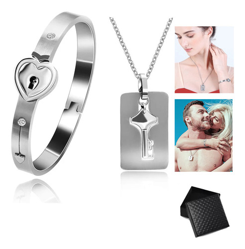 Kopira - Juego De Pulsera Y Collar Con Llave Para Parejas, Pulsera De Corazón De Acero Inoxidable Para Hombres Y Mujeres, Regalo Romántico Para El Día De San Valentín, Cumpleaños, Navidad, Boda,