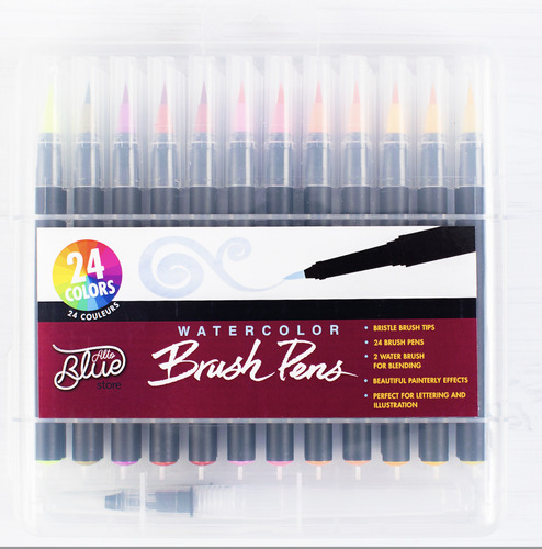 24 Marcadores Punta Pincel Watercolor Brush Pens+2aquapincel