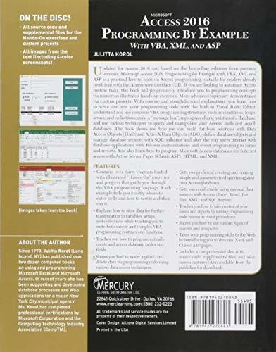 Microsoft Access 2016 Programming By Example With..., de Korol, Julitta. Editorial Mercury Learning And Information en inglés
