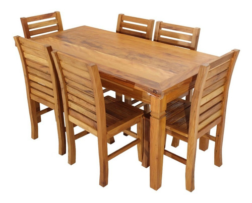Mesa De Jantar 1,6m Madeira Maciça + 6 Cadeiras Moderna
