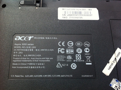Imagem 7 de 8 de Notebook Acer 3050 1458 Com Defeito