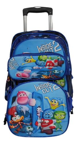 Mochila Lonchera Y Lapicera. Combo De Intensamente Con Llantas, Ruedas O Carrito Azul Acero Liso