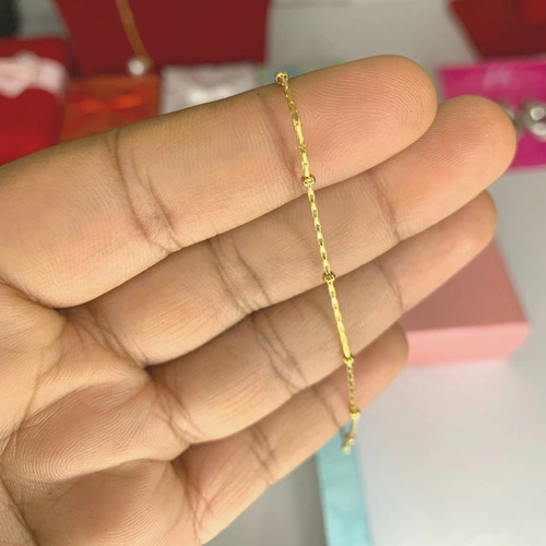 Imagen 6 de 8 de Pulsera Tobillera Mujer Acero Pie Bolitas Extra Fina Oro 10k