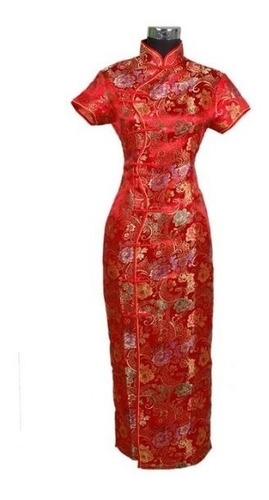 Vestido Tradicional Chino Qipao Cheongsam Rojo De Noche