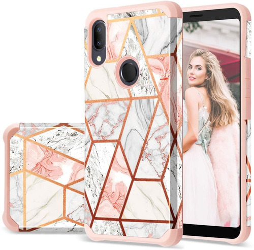 Funda Para Alcatel 3v (2019), Rosa/marmol/silicona/rigida