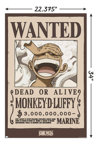 Póster De Pared Monkey D Luffy Wanted 56.6 X 86.4 Cm Con Cli