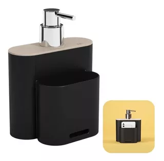 Dispensador de detergente con esponja y organizador para fregaderos de cocina, color negro