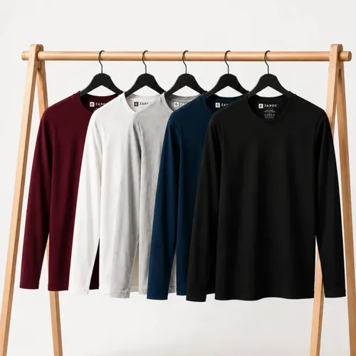 Kit 5 Camiseta Manga Longa Masculina Slim Algodão 30.1 Zaroc - R$ 129,5