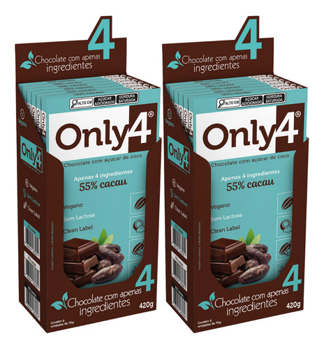 Kit C/2 Only4 Chocolate Vegano 55% Cacau S/lactose 70g Dp6un