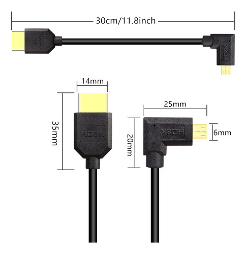 Pngknyocn Corto 8k Micro Hdmi A Hdmi Cable, 90 Grados Rig...