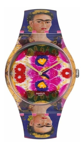 Reloj Swatch New Gent Suoz341 Con Diseño Frida Kahlo