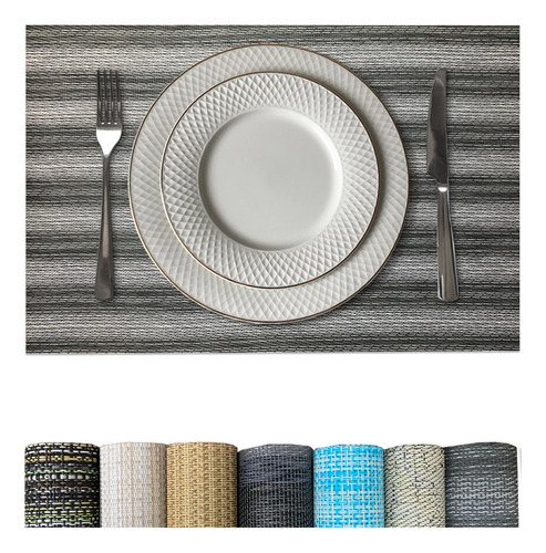 6 Jogo Americano Mesa Posta Luxo Impermeável Pvc Mz Rust Vr Cor M2 Cinza Claro Escuro Grafite Prateado Rustico Mz Retangular
