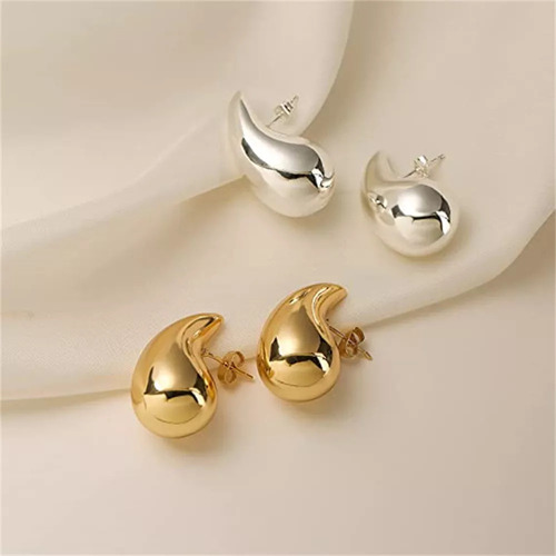 2 Pares De Pendientes De Aro Huecos Con Forma De Gota De Agu